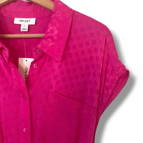 NWT On 34th Women's Tonal Pink Dot Jacquard Cap Sleeve Midi Shirtdress Macy's - Picture 4 of 9